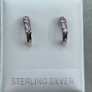 Sterling silver pink CZ’s hoops.